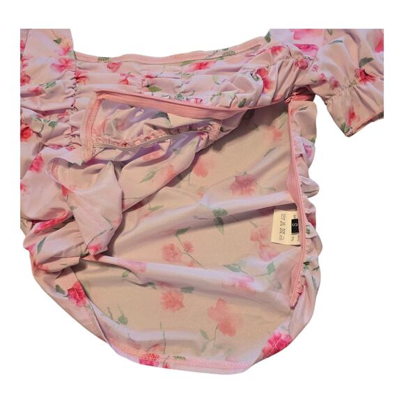 Coquette Womens Top Small Pink Floral Puff Sleeves Ruched Cottagecore Feminine - Picture 9 of 9
